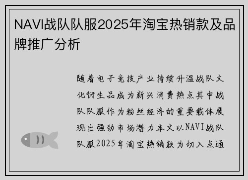 NAVI战队队服2025年淘宝热销款及品牌推广分析
